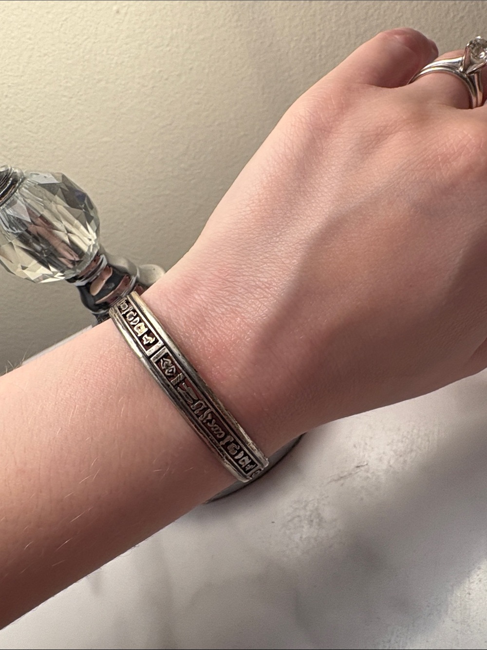 Silver-Tone Engraved Cuff Bracelet